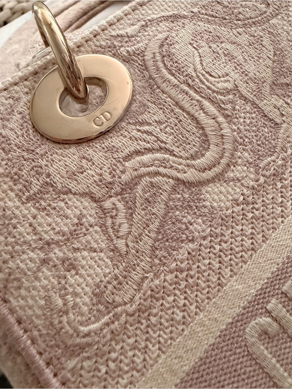 Dior Beige Embroidered Book Tote with Gold-Tone Hardware - Picture 6 of 8